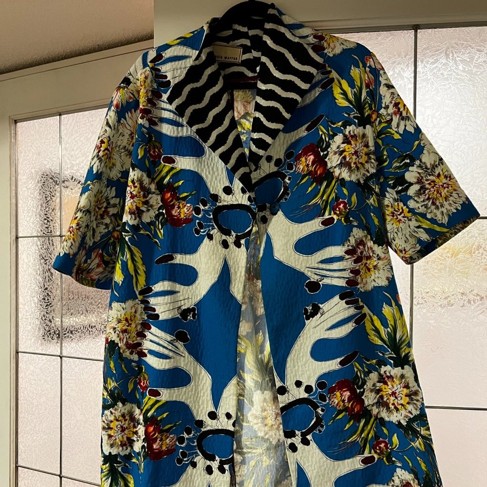 Antonio Marras Blue Floral Surrealist Pattern Cotton Coat - Spring 2015 Runway